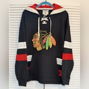 Chicago Blackhawks Hoodie Mens Size M Black Red NHL Hockey CCM Lace Up Stitched